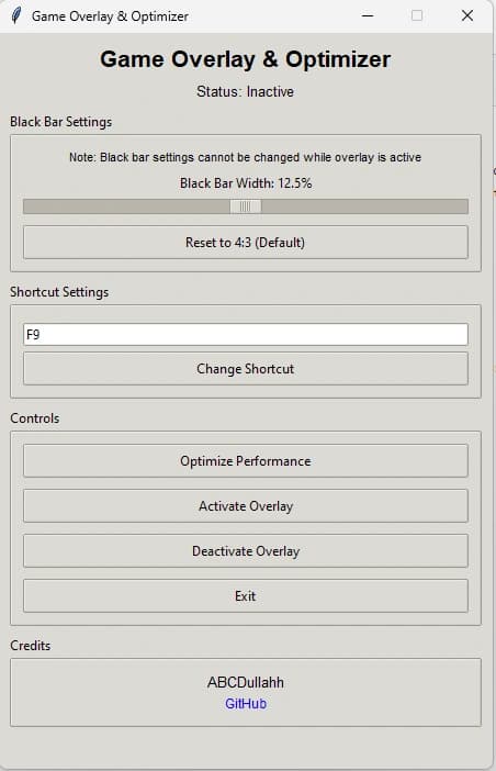 Game Overlay & Optimizer — Black bar settings, shortcuts, and performance controls