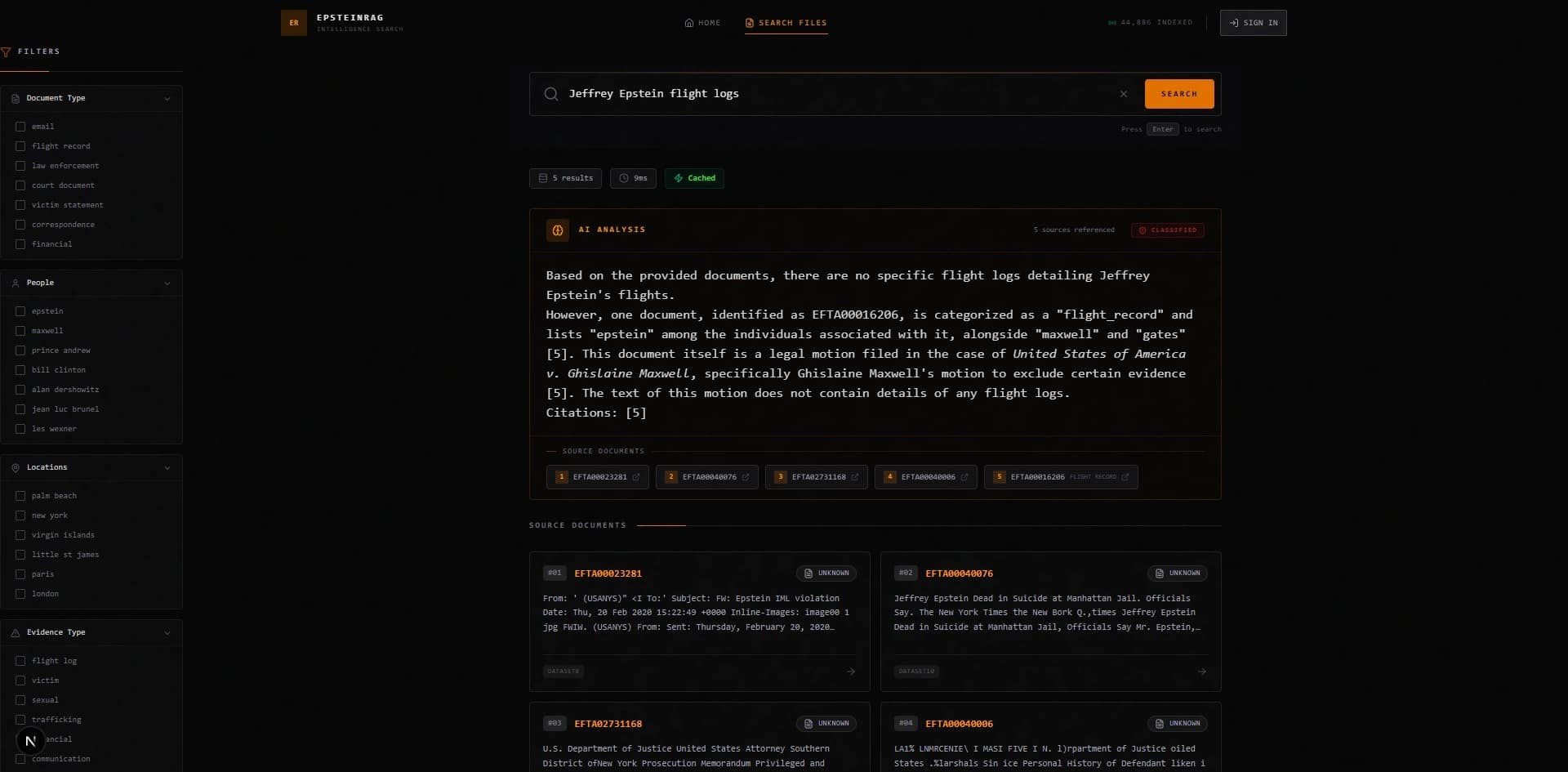AI Search Results — RAG analysis with source citations