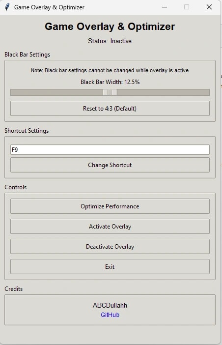 Game Overlay & Optimizer — Black bar settings, shortcuts, and performance controls