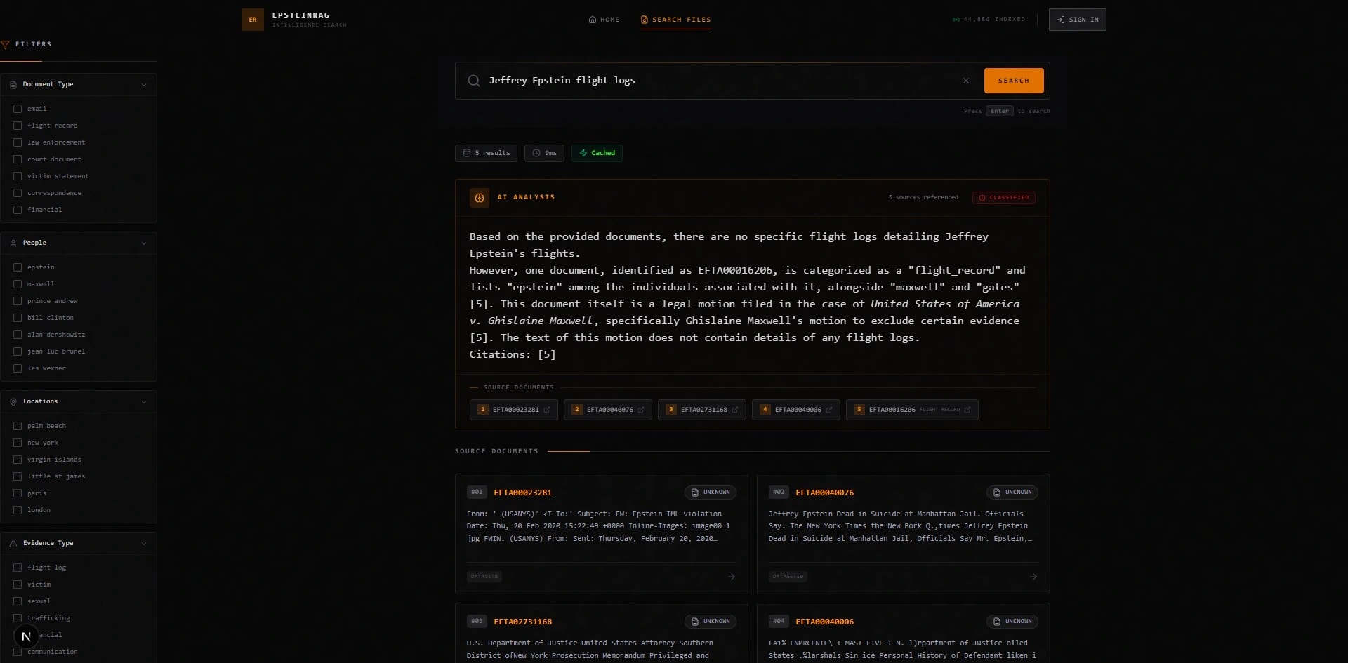 AI Search Results — RAG analysis with source citations